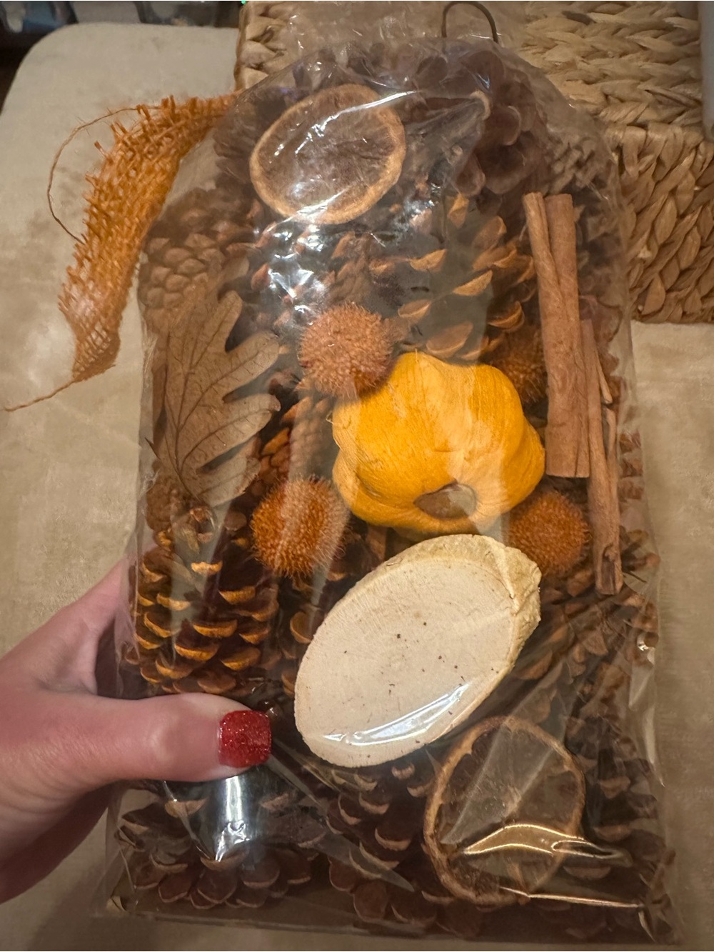 Autumn Pumpkin Cinnamon Potpourri Bag with Yellow Accents